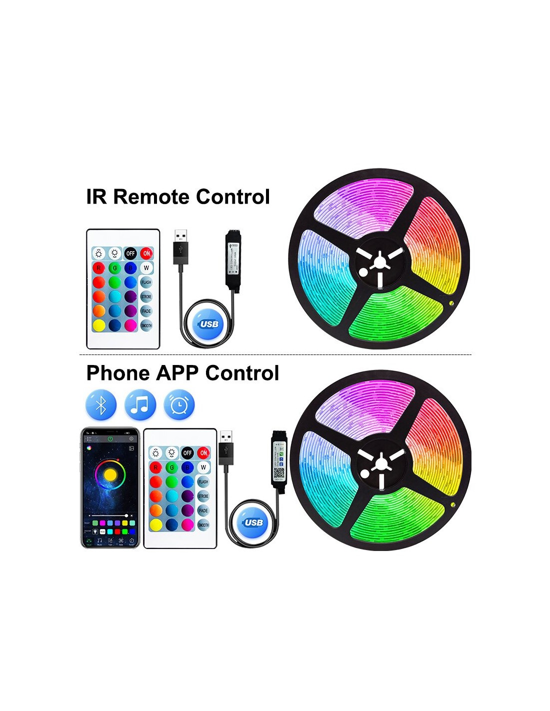 Bande Lumineuse LED pour Chambre à Coucher, 1-5m, 10m, 15m, 20m, 30m,  Document 5050, RGB, Décoration de Salle, Rétro-Éclairage TV, Bluetooth, Néon