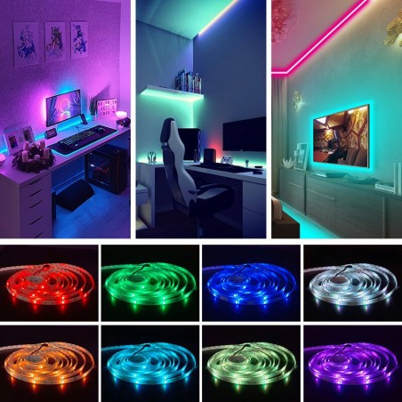 Bande lumineuse LED 5050 RGB, Bluetooth, décor pour salle LED 10m 15m 20m  30m PC TV rétro-éclairage néon