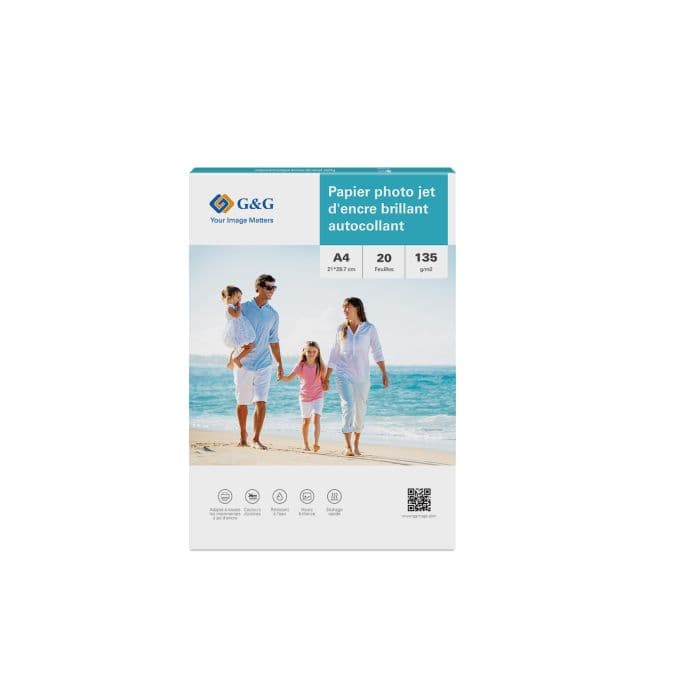 Papiers photo brillant adhésif - A4 - 20 feuilles - 135g