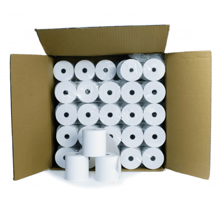 Lot de 50 bobines thermiques pour caisse enregistreuse - Sans BPA - 80 mm x 80 mm x 12 mm - 75 mètres