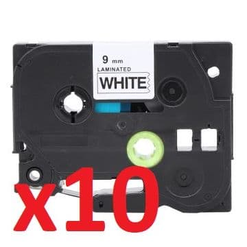 Ruban cassette compatible Brother TZE-221 - Pack de 10 (Noir, Blanc)