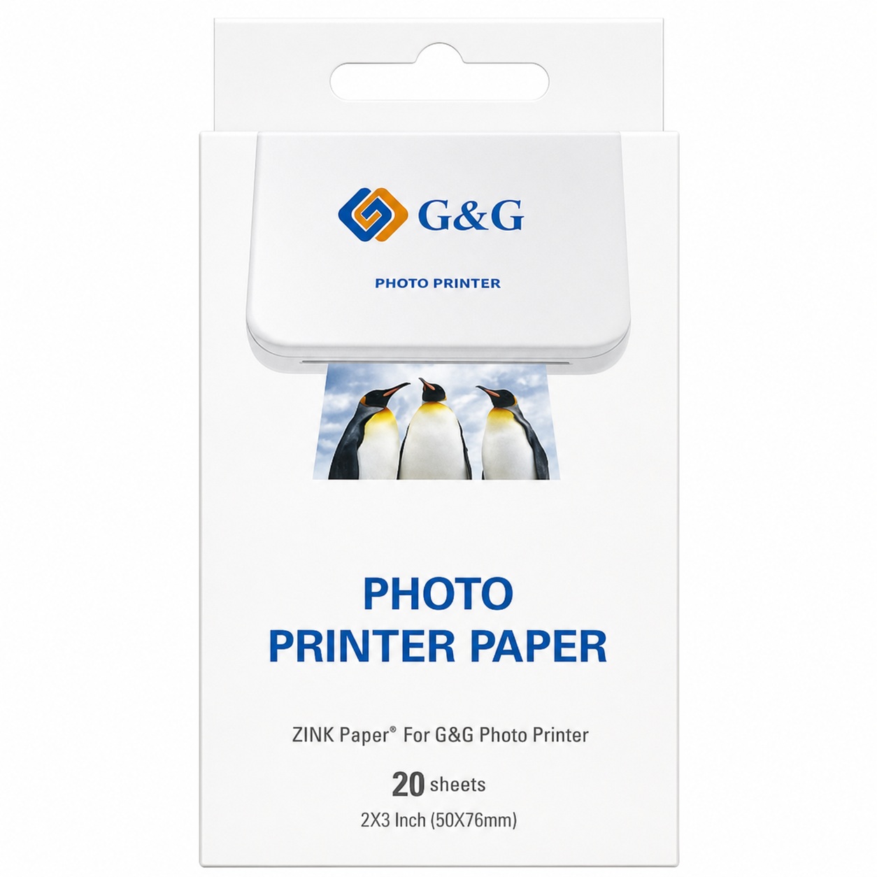G&G - Pack de 20 Papiers photo auto-adhésif ZINK 76x50 mm (3x2 inch)